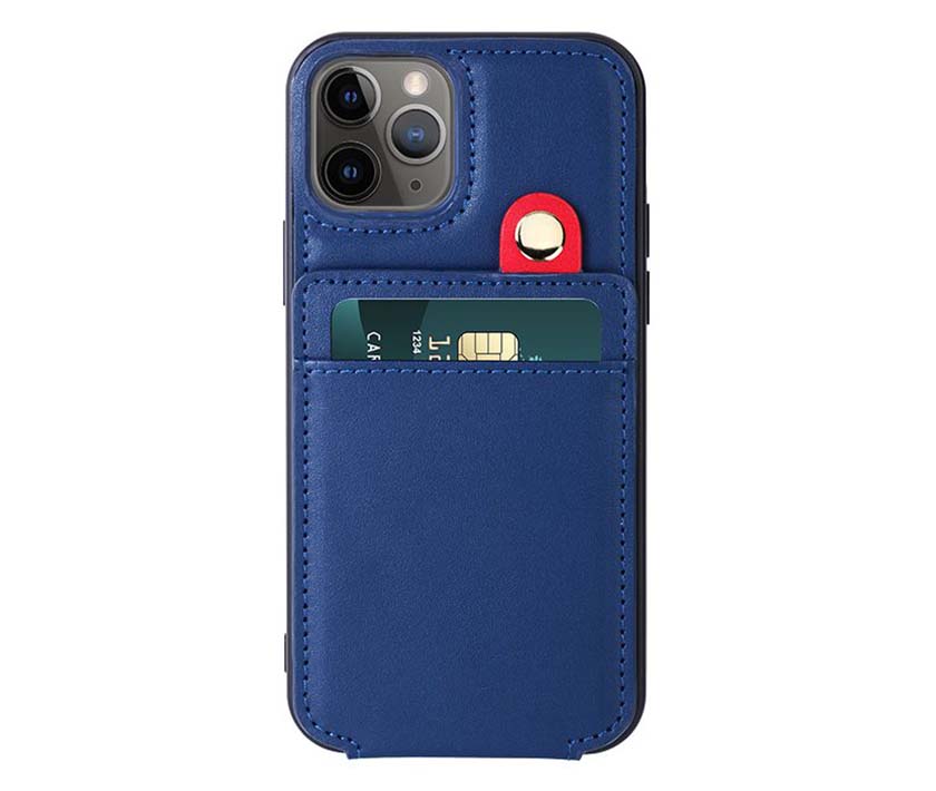 Card Slots Leather Case For All Phone-Lanyard Version(Blue）