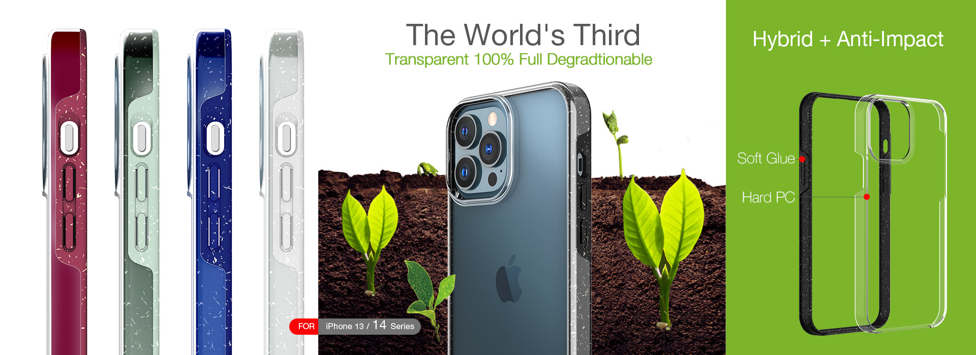 Fashionable Hybrid Transparent 100% biodegradable  Case For iPhone(Light Green)