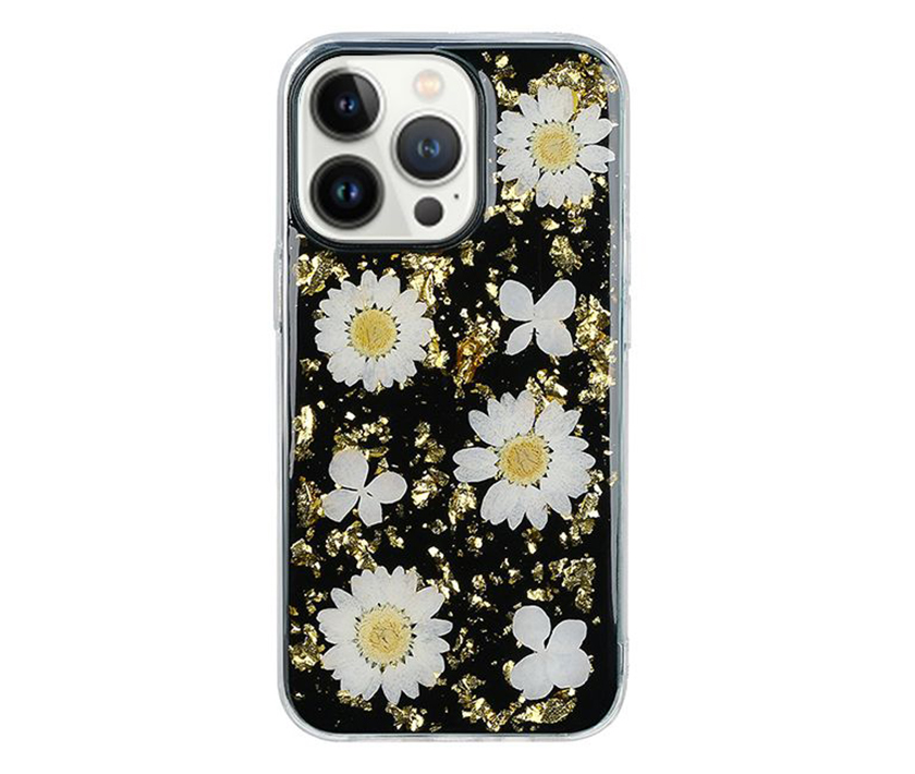 Genuine Dried Flowers Epoxy Case(Black Flower)