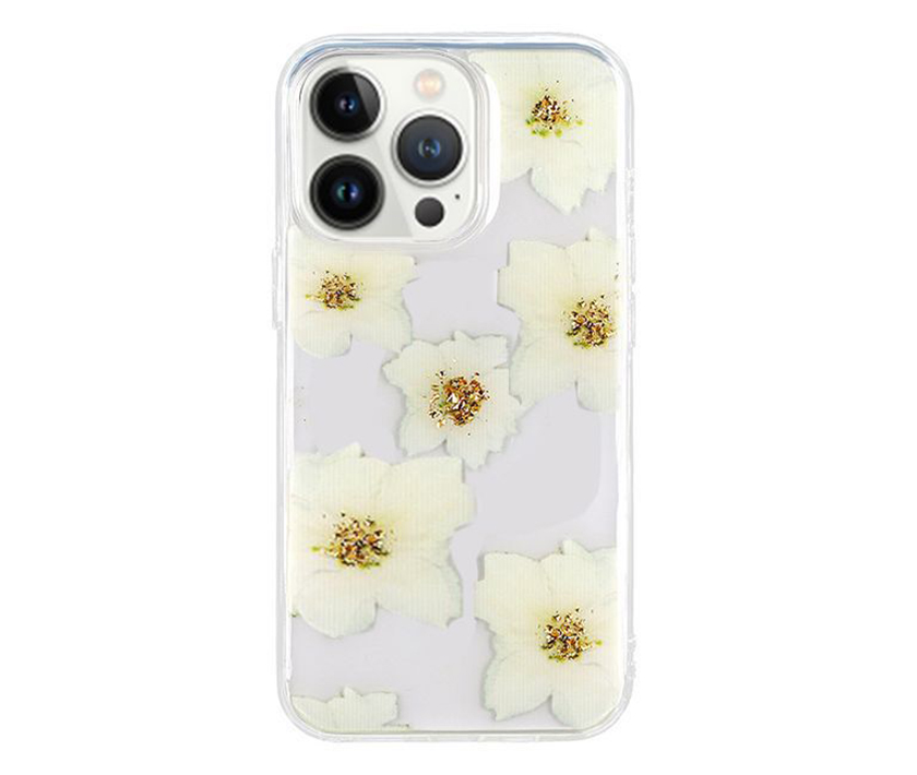 Genuine Dried Flowers Epoxy Case(White Flower)