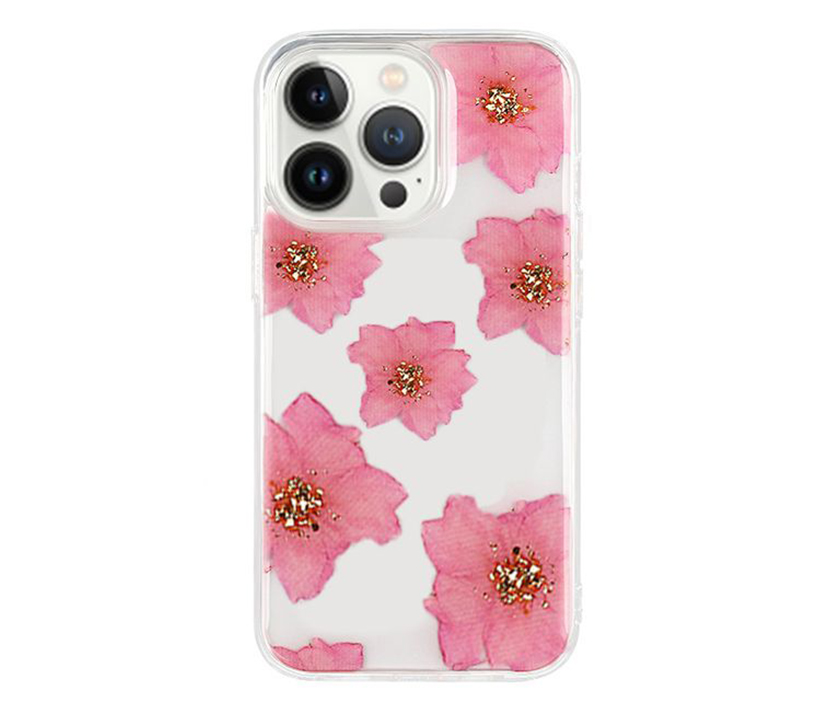 Genuine Dried Flowers Epoxy Case(Pink Flower)