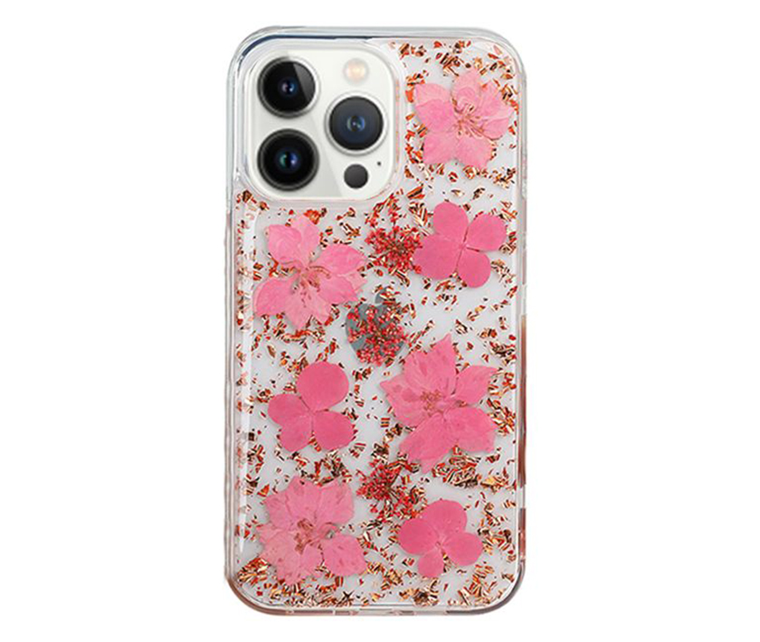 Genuine Dried Flowers Epoxy Case(Bling Pink Flower)