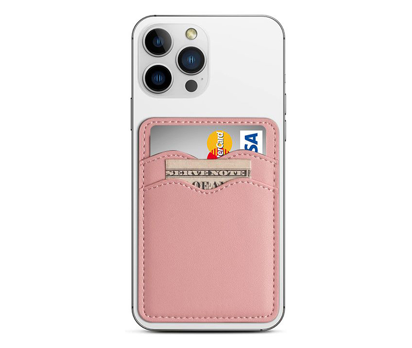 Cell Phone Card Holder-Leather Adhesive Pocket(Pink)