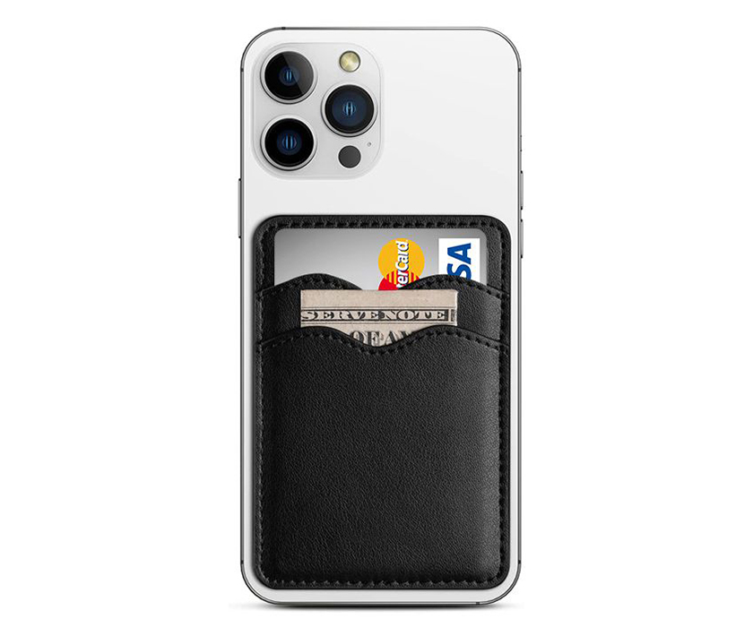 Cell Phone Card Holder-Leather Adhesive Pocket(Black)