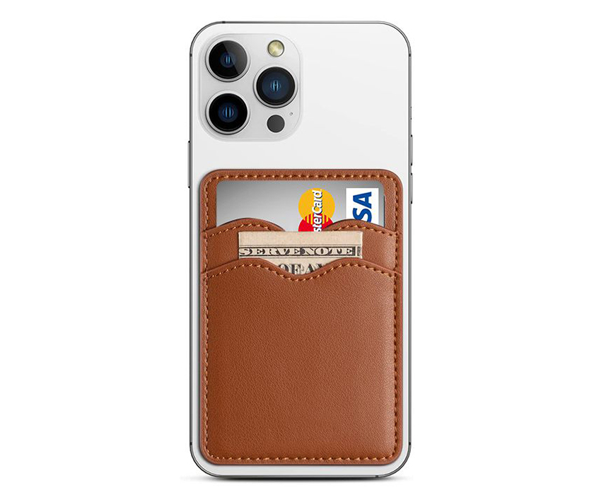 Cell Phone Card Holder-Leather Adhesive Pocket(Brown)