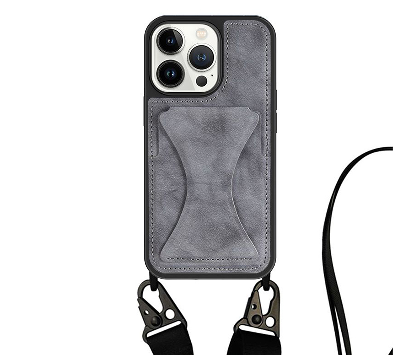 Lanyard Case--PU Leather+Kickstand Version((Grey)