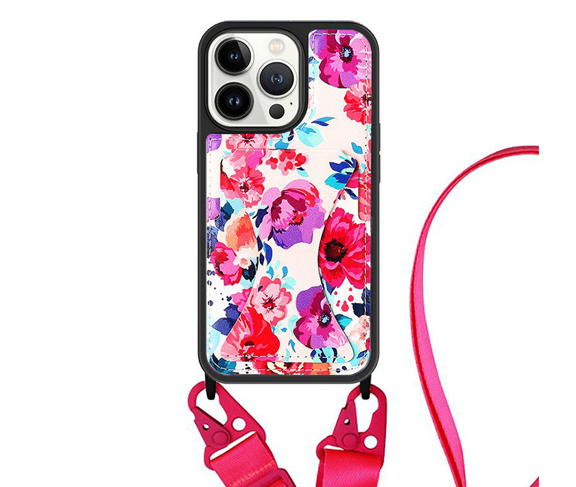 Lanyard Case--PU Leather+Kickstand Version((Flower2)