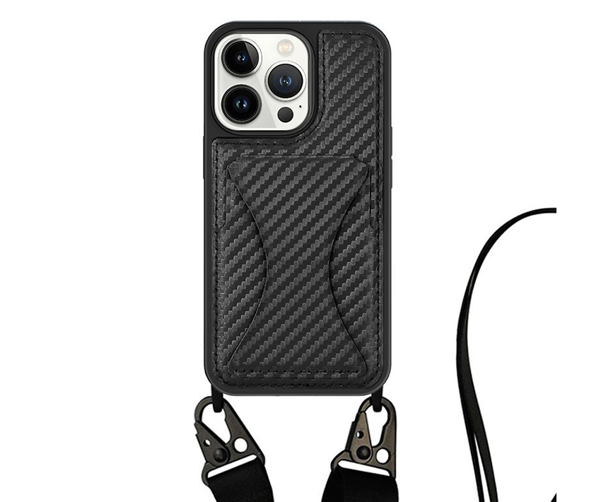 Lanyard Case--PU Leather+Kickstand Version((Black Carbon Fiber)